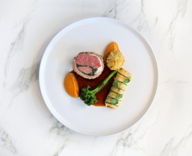 Western Southland chef Cameron Davies dishes include a lamb medallion stuffed with spinach and...