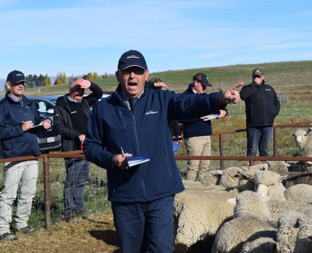 PGG Wrightson auctioneer Mark Yeates, of North Otago, spots a bid.