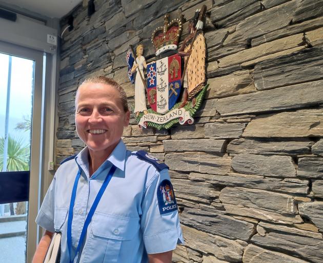 Recently appointed Senior Sergeant Fiona Roberts stands at the entrance to the Wānaka Police...