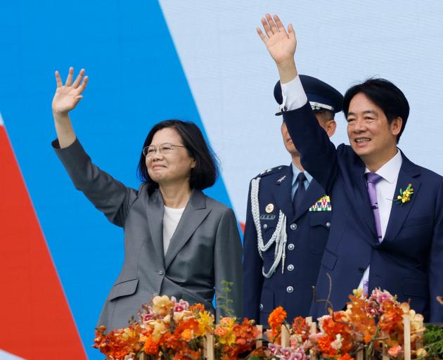 President Lai Ching-te (right) with former leader Tsai Ing-wen at the inauguration ceremony in...