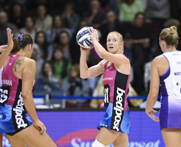 Shannon Saunders looks for options during the Southern Steel's extra-time win against the...