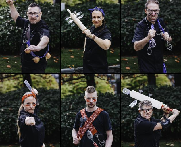 HackOff competitors, top, from left, Team Queenstown, Alvaro Morales, Ainsley Rose Thompson and...