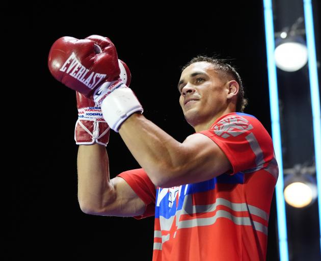 David Nyika during an open workout at the Boulevard City Music World, Riyadh, Saudi Arabia ahead...
