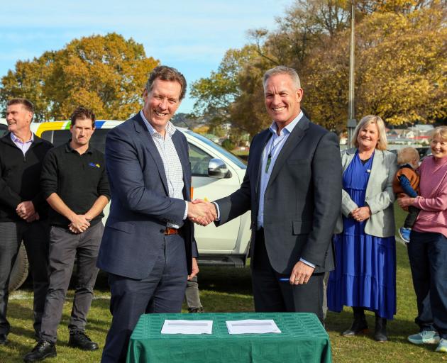 Waitaki District Council chief executive Alex Parmley (left) and Apollo Projects chief executive...