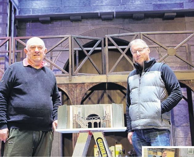 Les Mis set co-ordinator David Bleach (left) and set designer Roger Farr, with the set model....