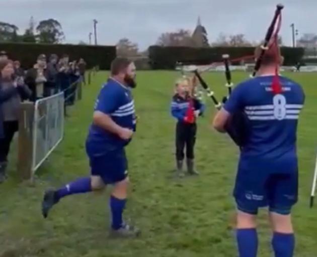 Jack Shaw pipes his dad on to the field in Brad Shaw’s 200th game for the Wyndham club.