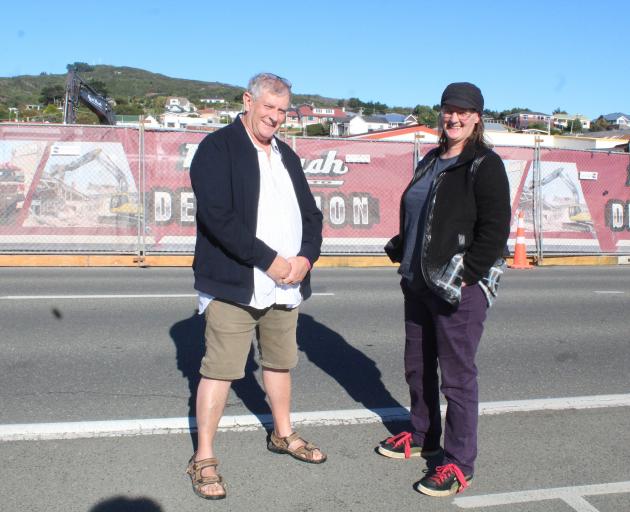 Lindsay Beer and Kylie Fowler stand in front of the now demolished Club Hotel which was cleared...