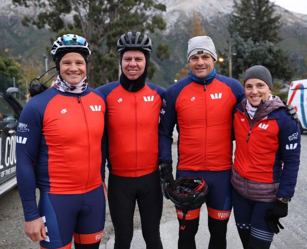 Dressed for a chilly ride are (from left) Nathan Cohen, Patrick Gower, Richie McCaw and Gemma...