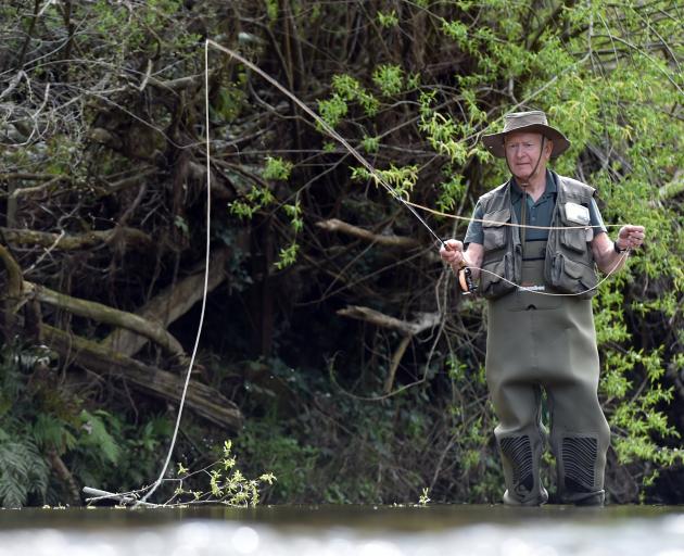 Mike Weddell practises casting on the Silver Stream ahead of the start of the fishing season...