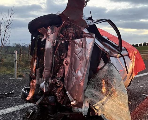 The scene the crash on State Highway 3 south of Ōhaupō. Photo: Supplied/NZ Police