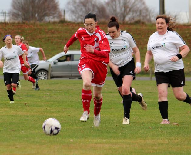 Balclutha AFC Women’s player Fiona Doherty on her way to scoring. PHOTO: SUPPLIED