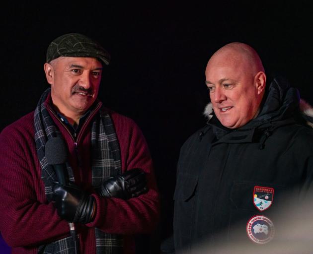 Television presenter Mātai Smith with Prime Minister Christopher Luxon at the national hautapu...