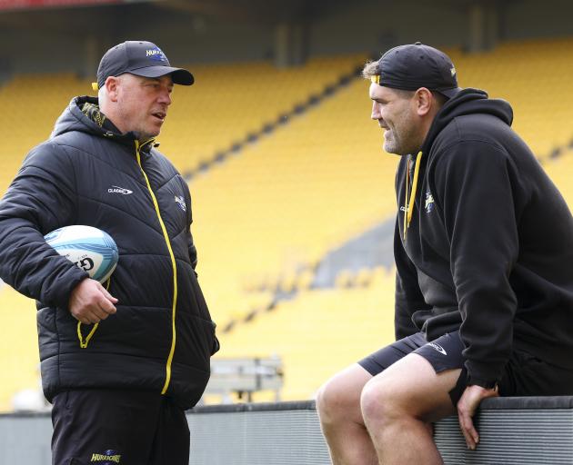 Hurricanes assistant coach Jamie Mackintosh (right) chats to coach Clark Laidlaw at a captain’s...