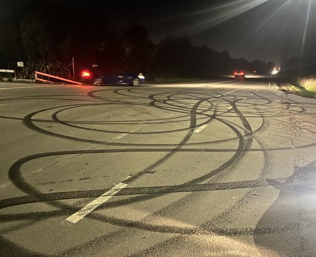 The state of a Canterbury road following a gathering of "anti-social" road users. Photo: NZ Police