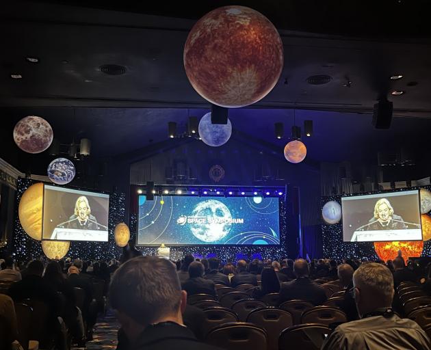 Judith Collins speaking to the Colorado Space Symposium. Photo: Sarah Ramsay