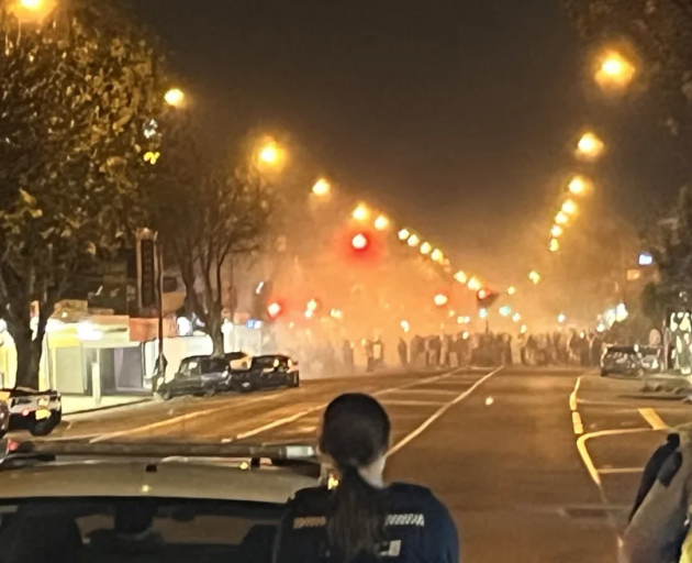 Two people were arrested and six cars impounded after Saturday's gathering descended to violence....