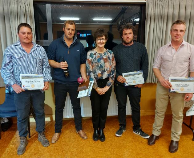 Award winners at the Upper Clutha Winter Crop Competition are (from left) Hayden Dickey (fodder...
