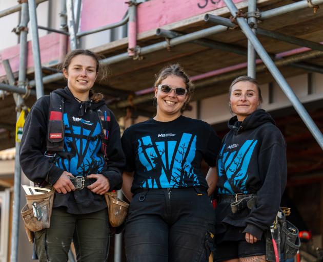 Wanaka builders (from left) Jess Nielsen, Amy Swann, and Amy Dunnage all work for McKay Brothers...