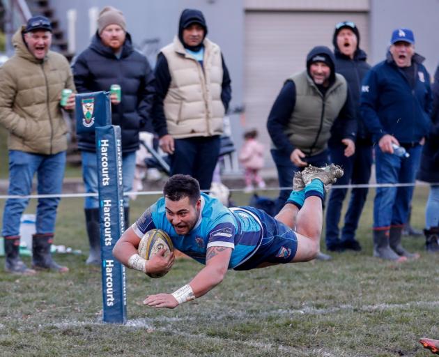 Wakatipu’s Xavier Sadler about to dot down for his team’s second try against Alexandra last...