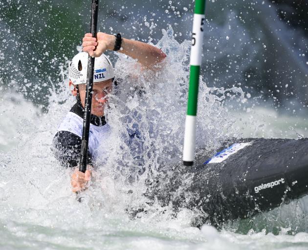 New Zealander Finn Butcher competes in the K1 slalom at the Vaires-sur-Marne Nautical Stadium...
