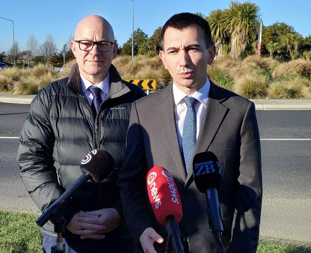 Waimakariri MP Matt Doocey and Transport Minister Simeon Brown announce the Belfast to Pegasus...