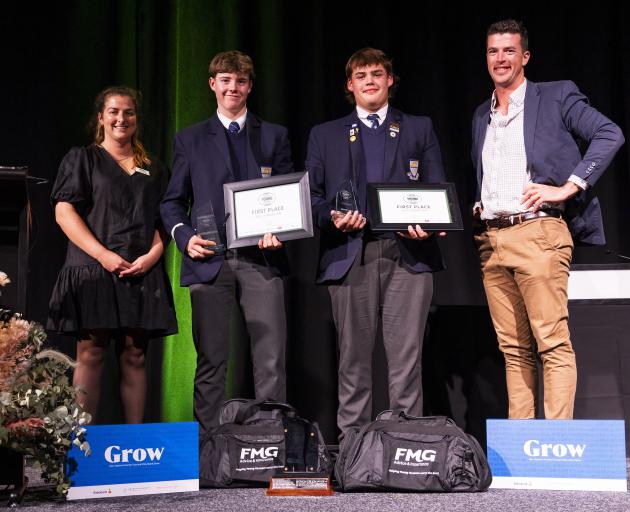 Collecting their trophies after winning the 2024 Junior Young Farmer of the Year competition, in...