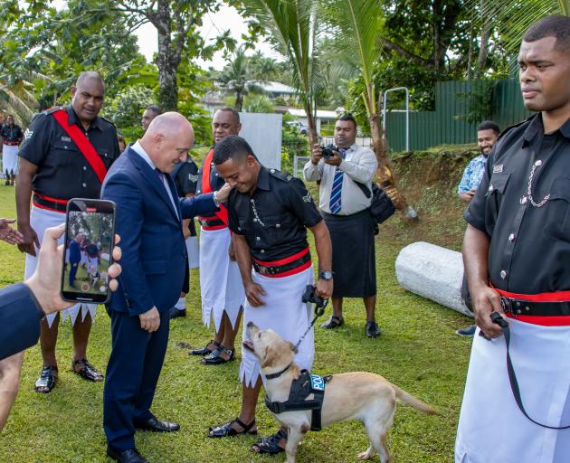 Christopher Luxon tours the Fijian Police Dog Centre during a recent visit to the Pacific nation....