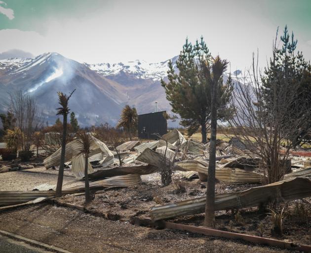 The remains of razed properties in Lake Ohau Village after a scrub fire ripped through the...