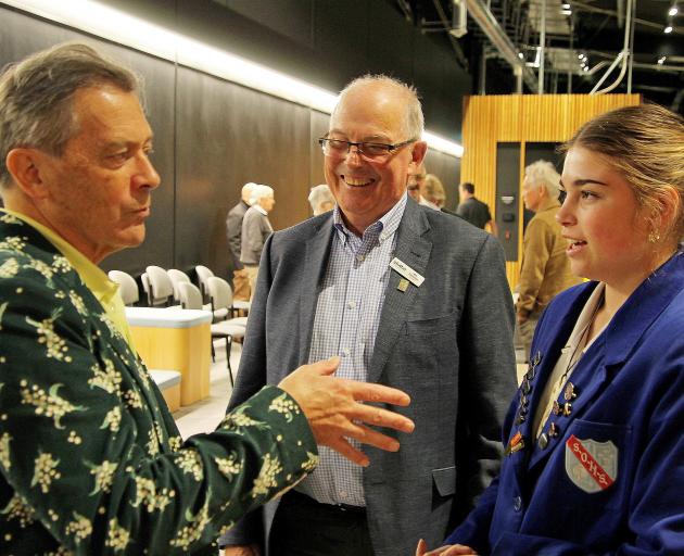 Sir Ian Taylor talks tikanga with youth councillor Paige King and Clutha Foundation chairman Bill...