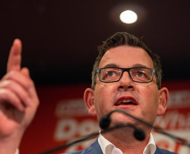 Victorian Premier Daniel Andrews delivers his victory speech at the Labour election party in his...