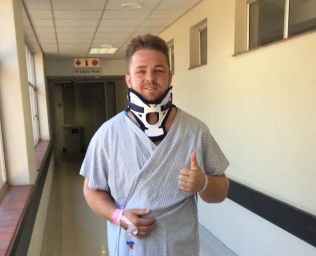 Sam Cane after a neck operation 2018. Photo: All Blacks