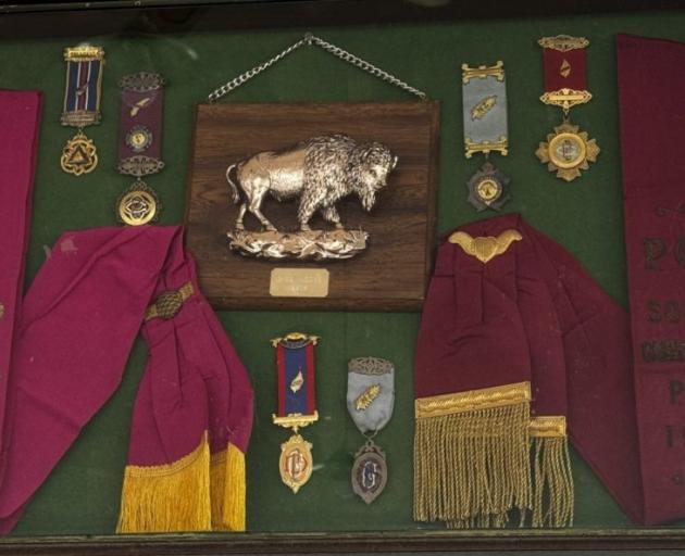 The Royal Antediluvian Order of Buffaloes' framed sashes and badges. Photo: Supplied