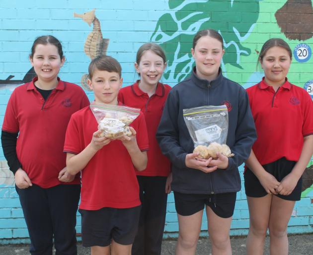 West Gore School pupils (from left) Lacey Nicholson, 10, Jesse Gemmill, 11, Ayla Geerlofs, Kate...