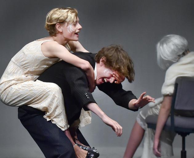 King’s High School’s Gregor Watts as Helena, left, and Harvey Rawlings as Demetrius, perform a...