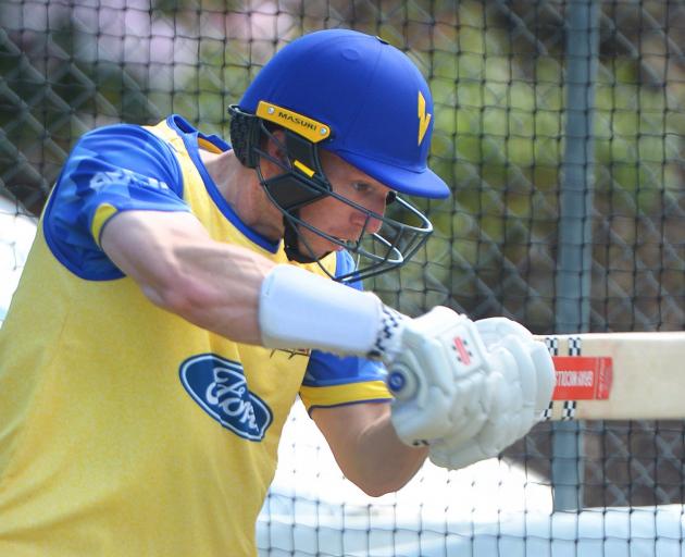 Otago batter Leo Carter plays a shot during a net session at the University Oval yesterday. PHOTO...