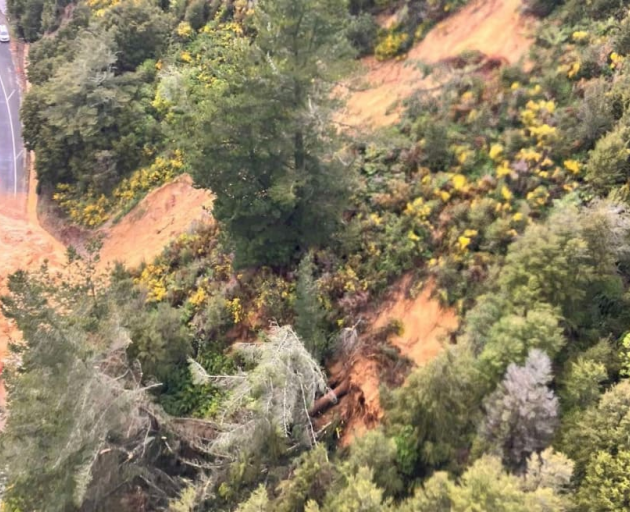 Contractors clearing a slip from State Highway 6 near Murchison. Photo: Supplied / Waka Kotahi