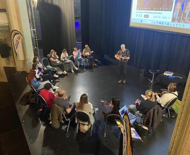 Gary Shirley leads one of his two ukulele workshops at the North Otago Primary Principals’...