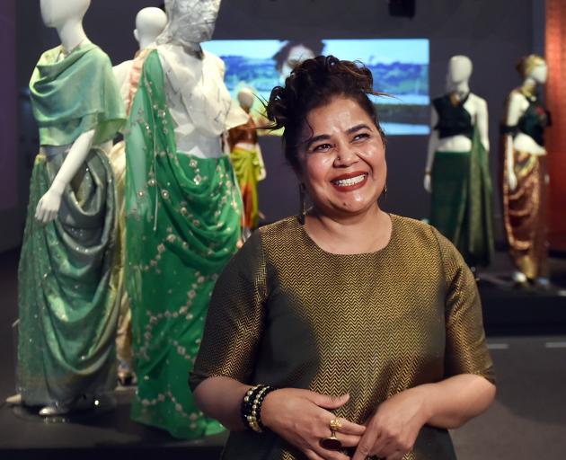 Otago Polytechnic fashion senior lecturer Rekha Shailaj at her exhibition, titled "The Six Yards...