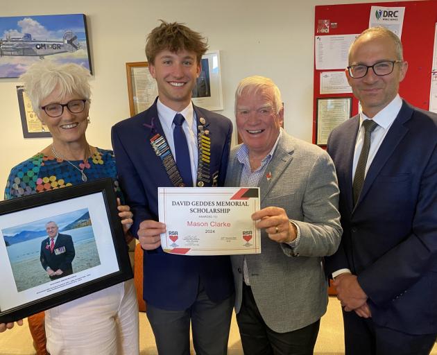 Mason Clarke with, from left, Geddes’ widow, Maryann Geddes, RSA branch president Phil Wilson and...
