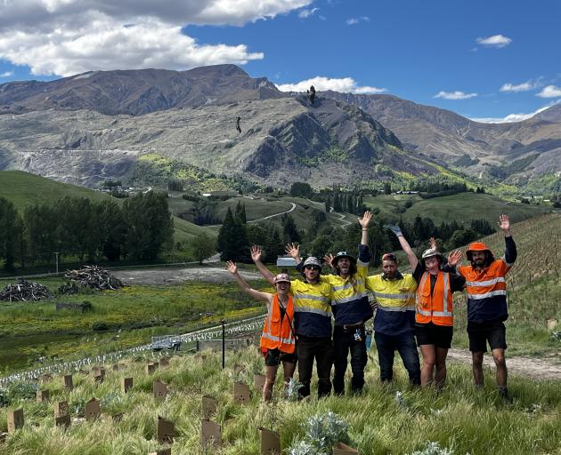 Some of the Mana Tahuna planting crew celebrate finishing the Slope Hill Reserve replanting...