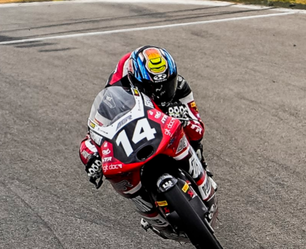 Southland motorcyclist Cormac Buchanan competing in Europe, 2024. Photo: Supplied / Manu Tormo
