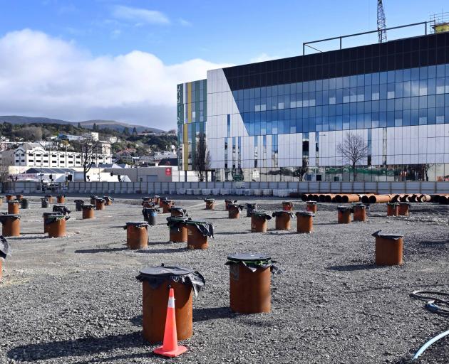Piles driven on the site of the new Dunedin hospital inpatients building. The hospital's new...