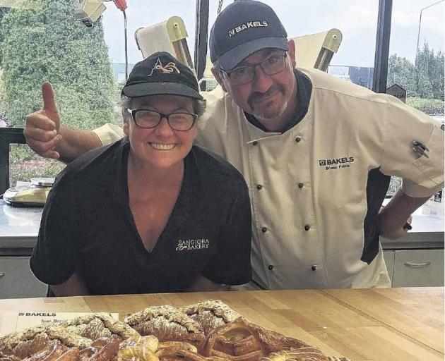 Sue Brocherie with Bruno Falco, a tutor with Bakels Training School. PHOTO: SUPPLIED