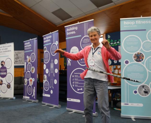 Age Concern Otago falls prevention co-ordinator Margaret Dando hula hoops at Stronger Waitaki’s...