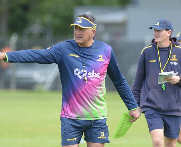 Jamie Joseph directs his players during a Highlanders training session at Logan Park. PHOTO:...