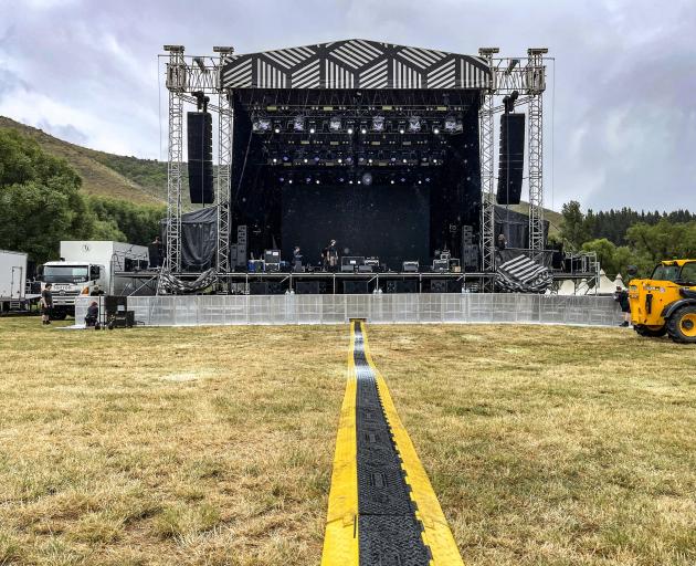 Sound crews were busy setting up the stage.