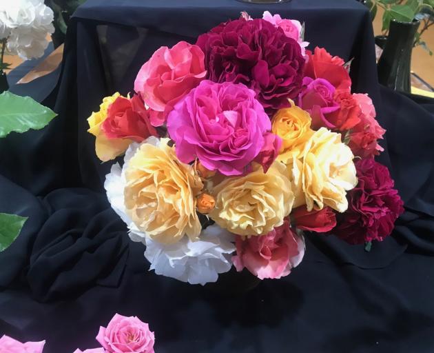 Bowls of mixed roses delighted the public at the Otago Rose Society show.
