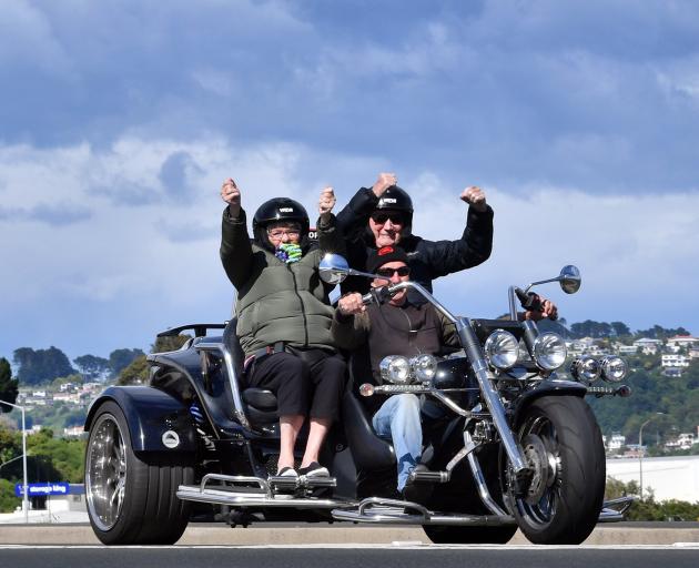Getting a ride on a 2019 Rewaco RF1 motorbike are (from left) Marne Street Hospital residents...