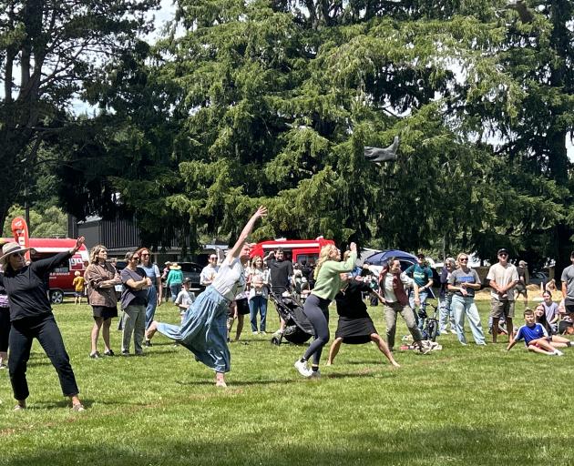 The women’s section of the gumboot throwing competition at the Naseby Family Fun Day drew an...