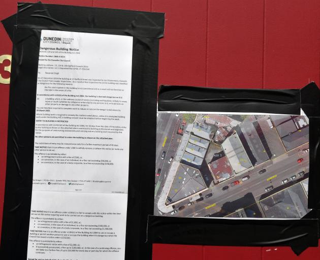 The dangerous building notice issued against 13 Stafford St, Dunedin.